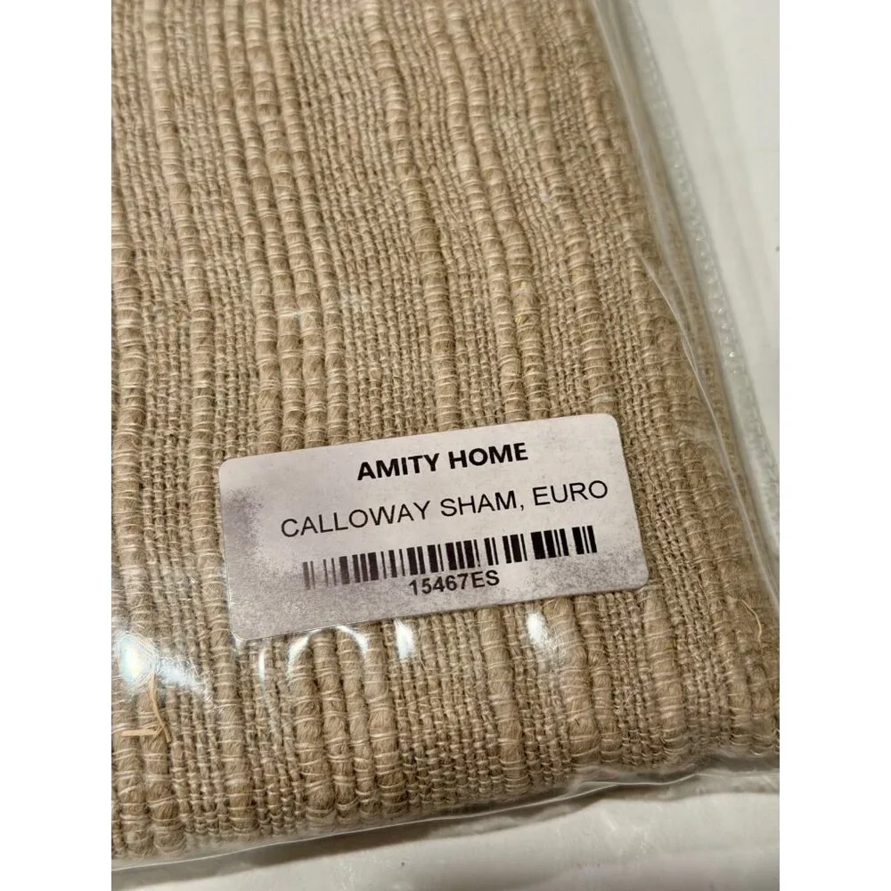 NEW AMITY HOME CALLOWAY EURO SHAM‎ Textured Linen Blend Pillow Cover Tan Beige